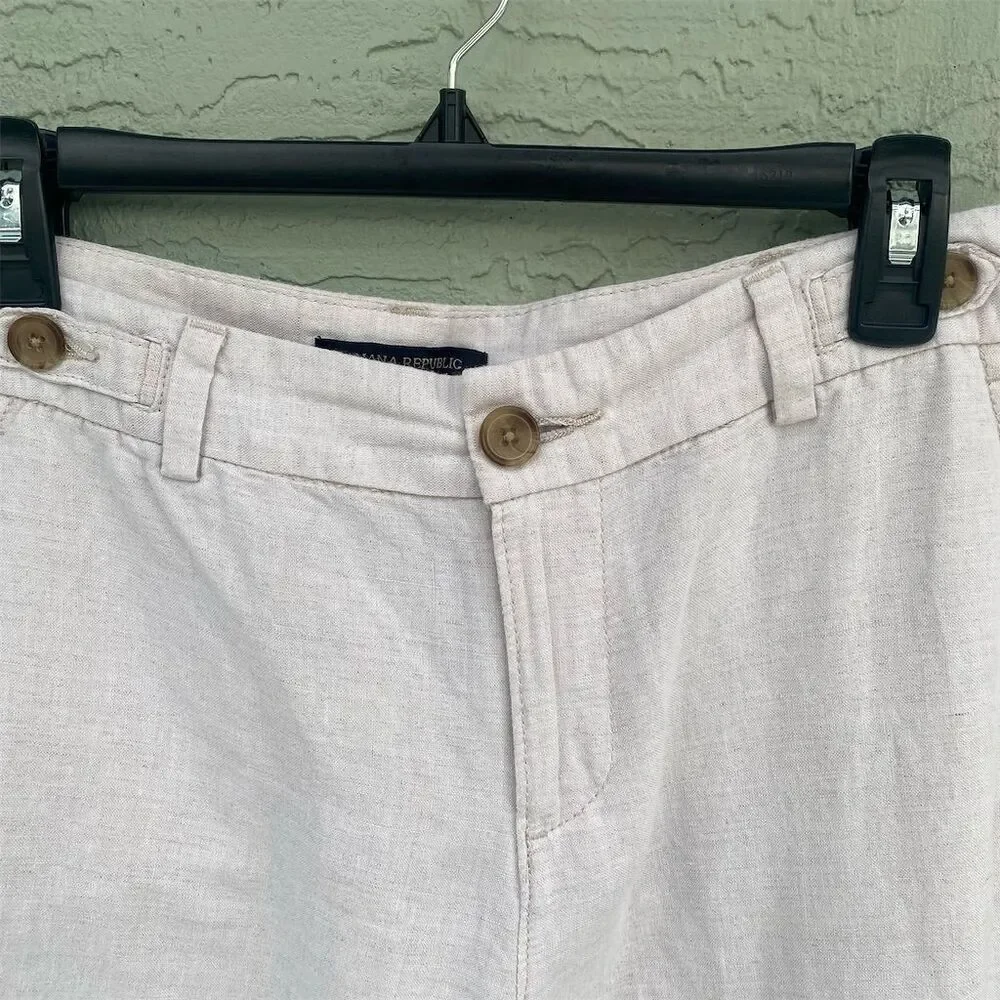 Banana Republic Women's Chino Pants Size 6 Beige Linen-Cotton Button